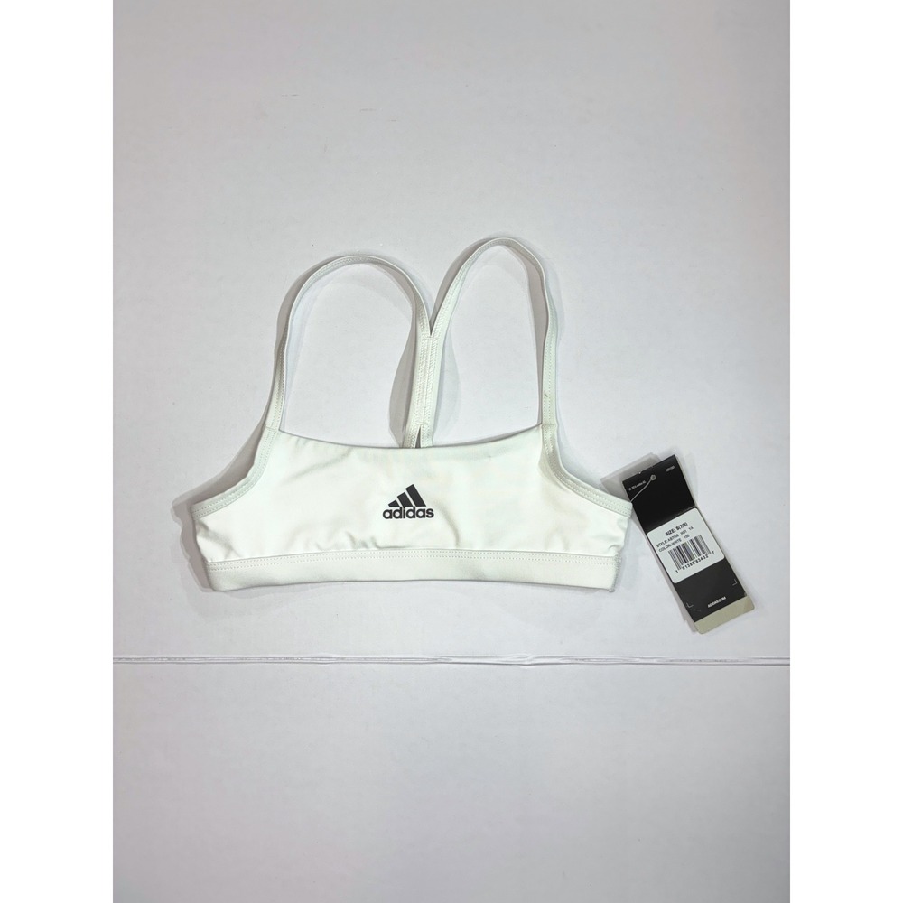 Adidas Sports Bra Kids Size S(7/8) White AB7008 Racerback Logo Activewear
